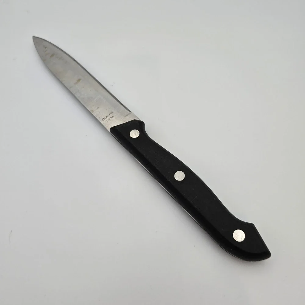 Ronco Six Star+ Utility Knife Stainless Steel Triple Rivet Black Handle.